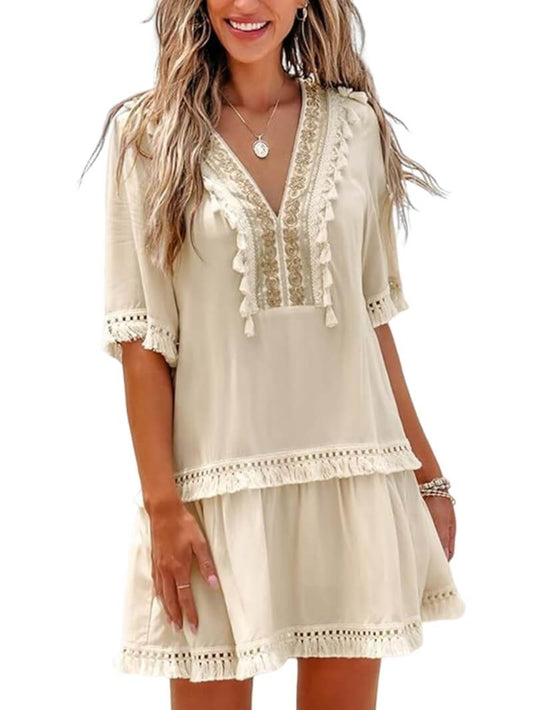 Beach Vacation Fringe Lace Bikini Cover-up Beach Dress