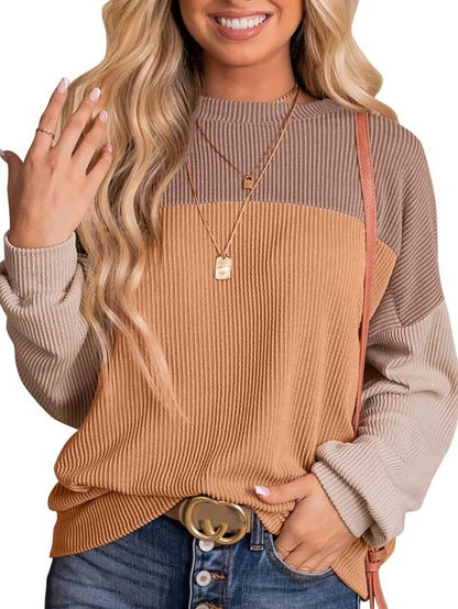 Colorblock Casual Loose Sweater Pullover Top T-shirt