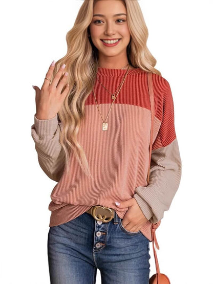 Colorblock Casual Loose Sweater Pullover Top T-shirt