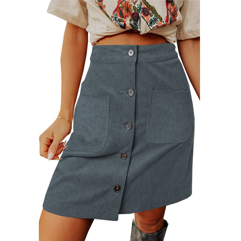 Corduroy High Waist Versatile Button-down Skirt