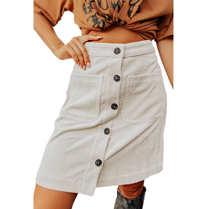 Corduroy High Waist Versatile Button-down Skirt