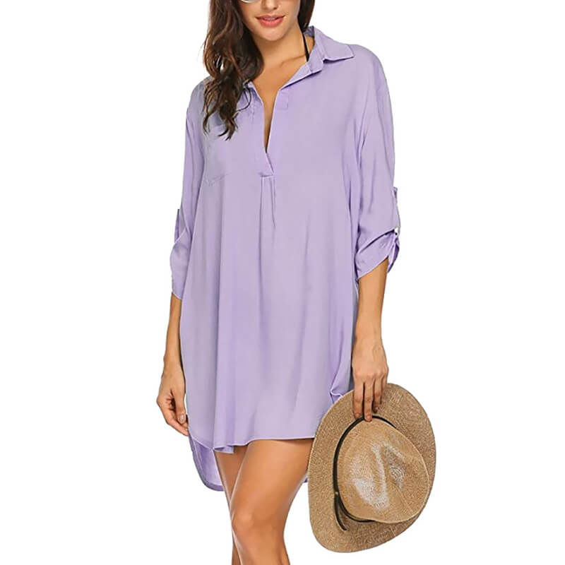 Deep V Neckline Fashionable Beach Sun Protection Swimsuit Shirt Dress