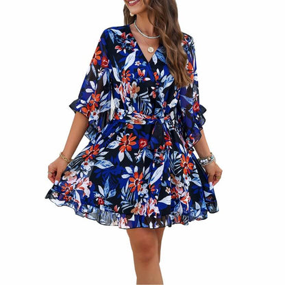 Elegant Printed Lace-up Dress