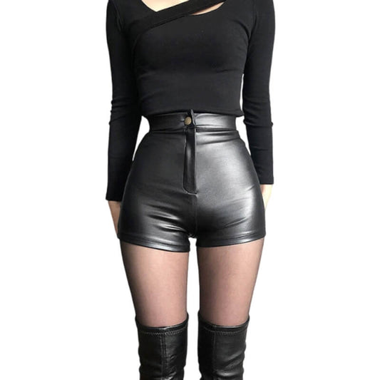 High Waist Hip PU Leather Bottom Elastic Tight Sexy Short Leather Pants