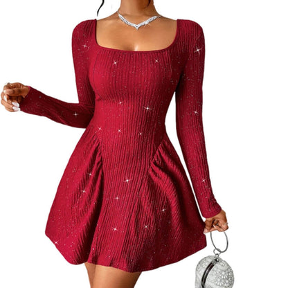 Long Sleeve Square Neck Sexy Dress