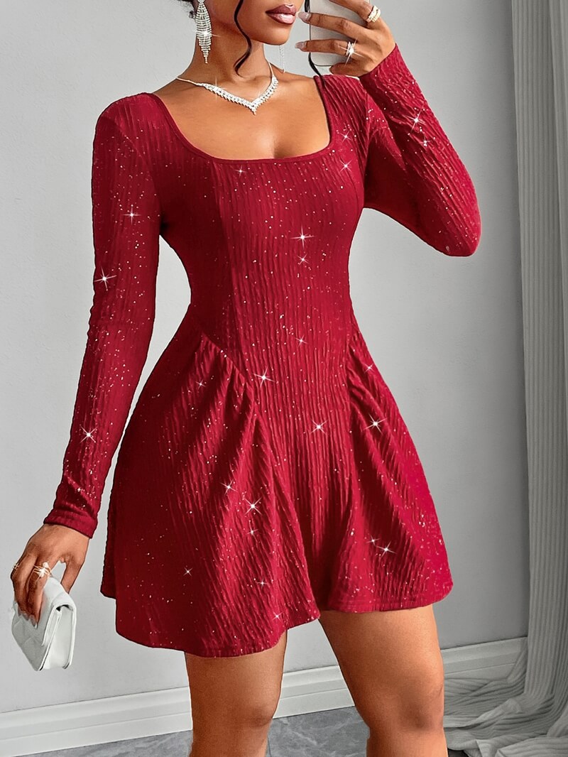 Long Sleeve Square Neck Sexy Dress