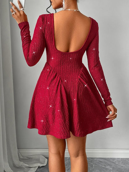 Long Sleeve Square Neck Sexy Dress