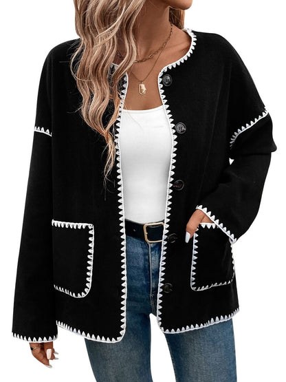 Loose Colorblock Fleece Cardigan