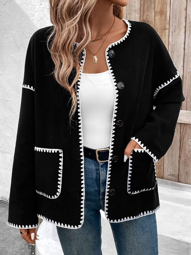 Loose Colorblock Fleece Cardigan