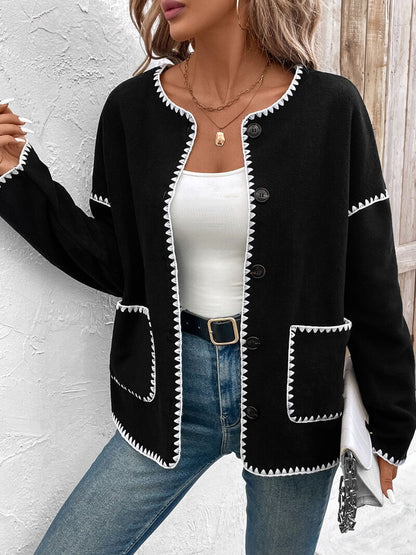 Loose Colorblock Fleece Cardigan