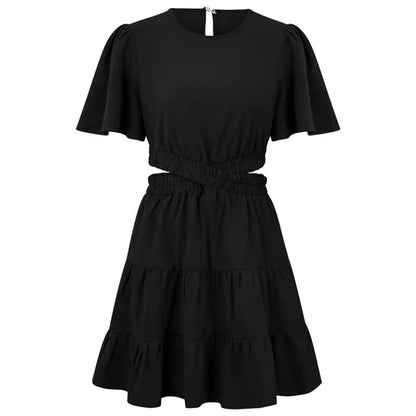 Round Neck Hollow Short Sleeve Waist Dress