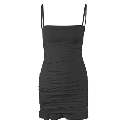 Sexy Suspender Pleated Hip Skirt Ruffled Nightclub Dress