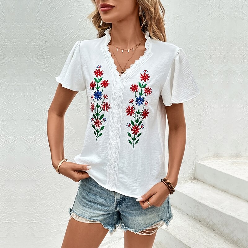 Short-sleeved Embroidered Shirt