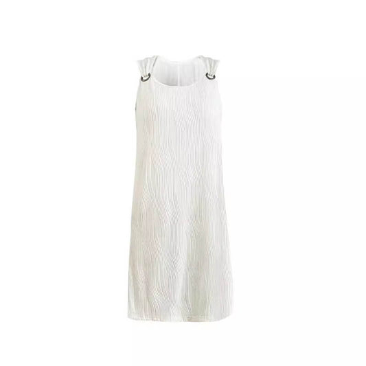 Simple Solid Color Metal Button V-neck Sleeveless Dress