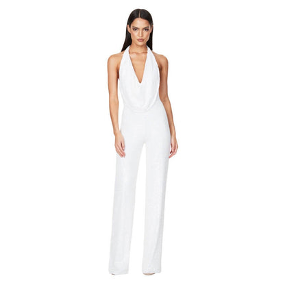 Sleeveless Halter Neck Sequined Jumpsuit