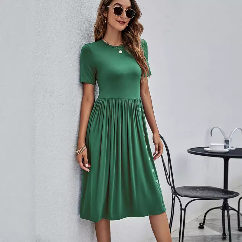 Solid Color Button Pocket Casual Women's Knitted Dress