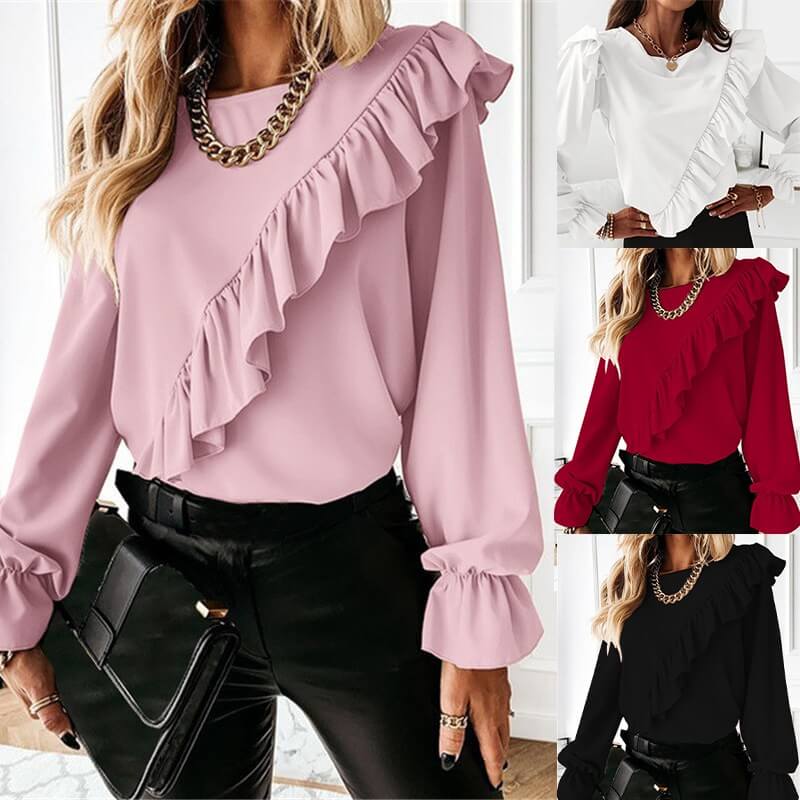 Solid Color Long Sleeve Chiffon Shirt