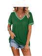 Solid Color Ribbed V-neck Short-sleeved Top