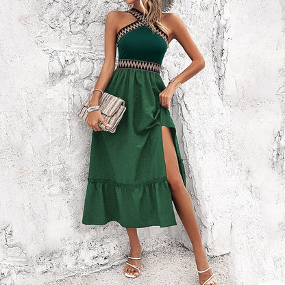 Temperament Lady High Waist Cross Halter Dress